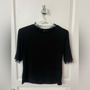 Zara Top with Black Lace Trim
